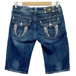 Miss Me Bermuda Shorts Medium Wash Bling Angel Wing Cut-off Jean Shorts Size 28